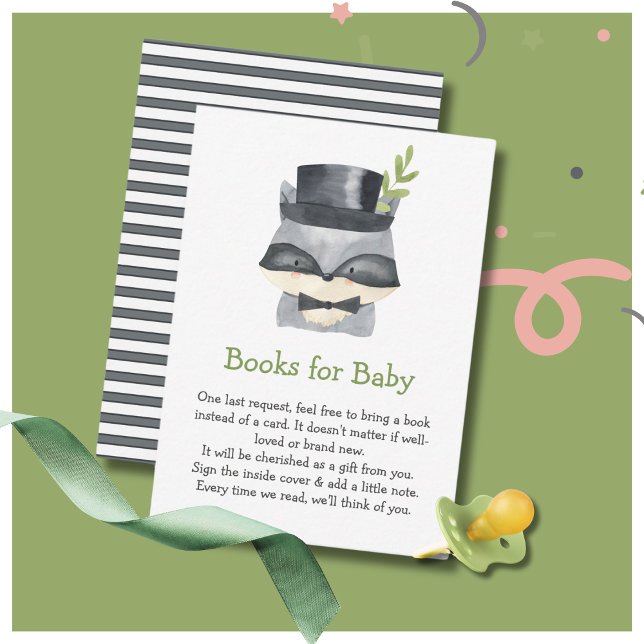 Books For Baby | Cute Baby Racoon Baby Shower Enclosure Card (Creator Uploaded)