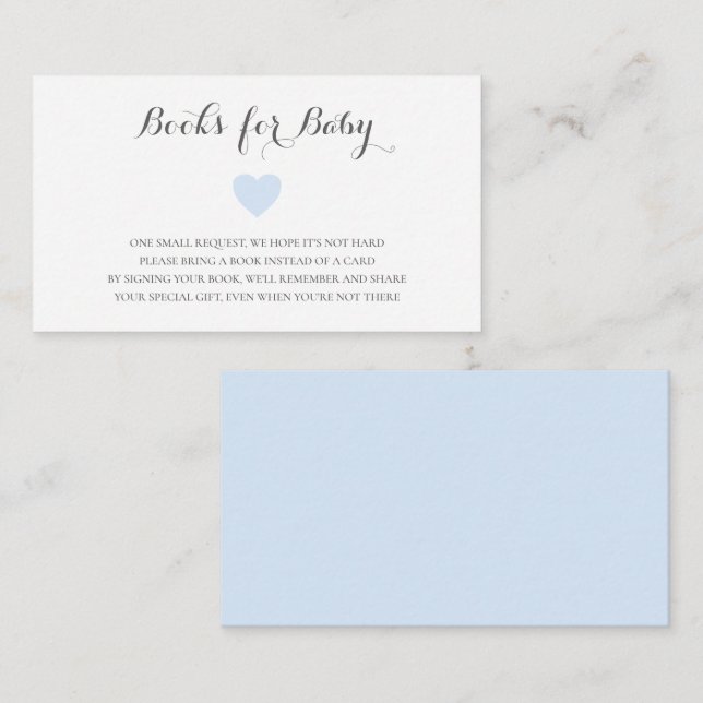 Books for Baby Cute Blue Heart Boy Baby Shower Enclosure Card (Front/Back)
