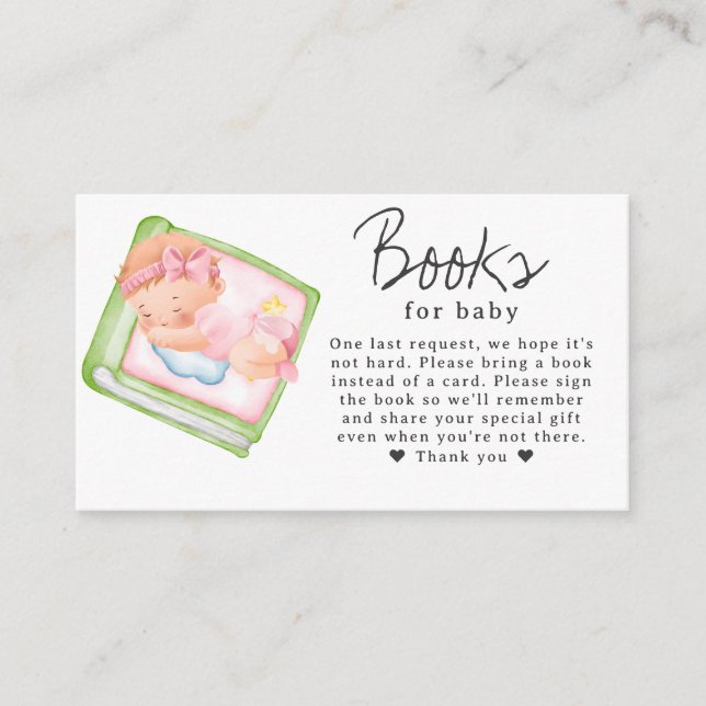 Books For Baby Cute Little Girl Baby Shower Enclosure Card (Front)