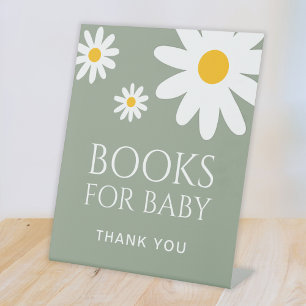 Books For Baby Daisy Sage Green Baby Shower Pedestal Sign