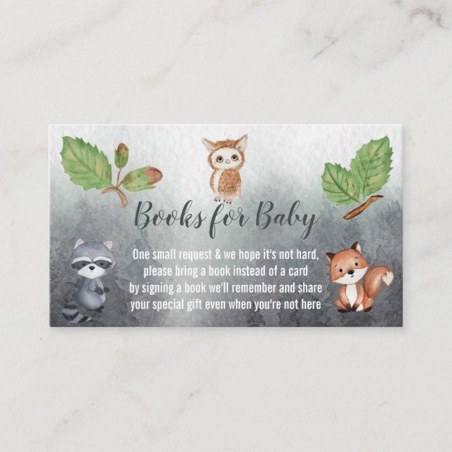 Books For baby/Diaper Raffle Woodland Animals Business Card (Front)