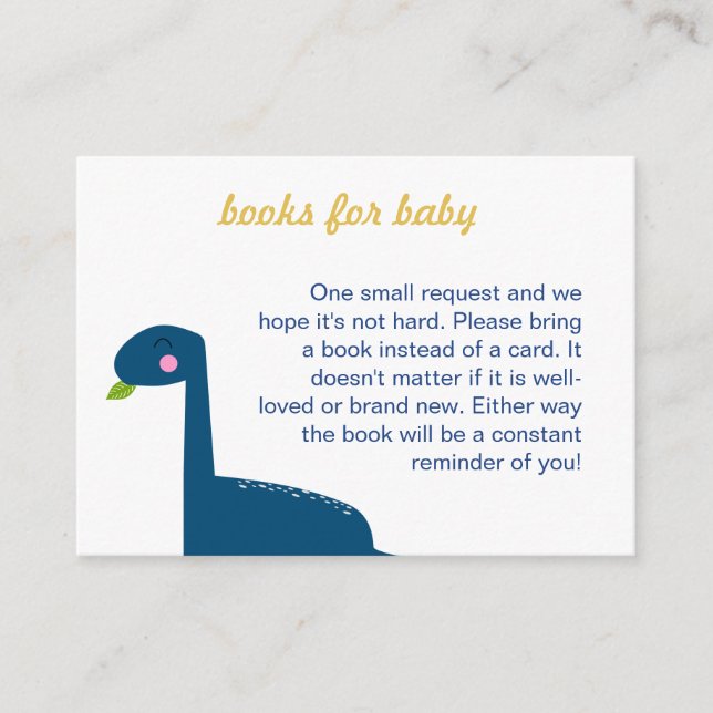 Books for Baby Dinosaur Baby shower Blue Cute Enclosure Card (Front)