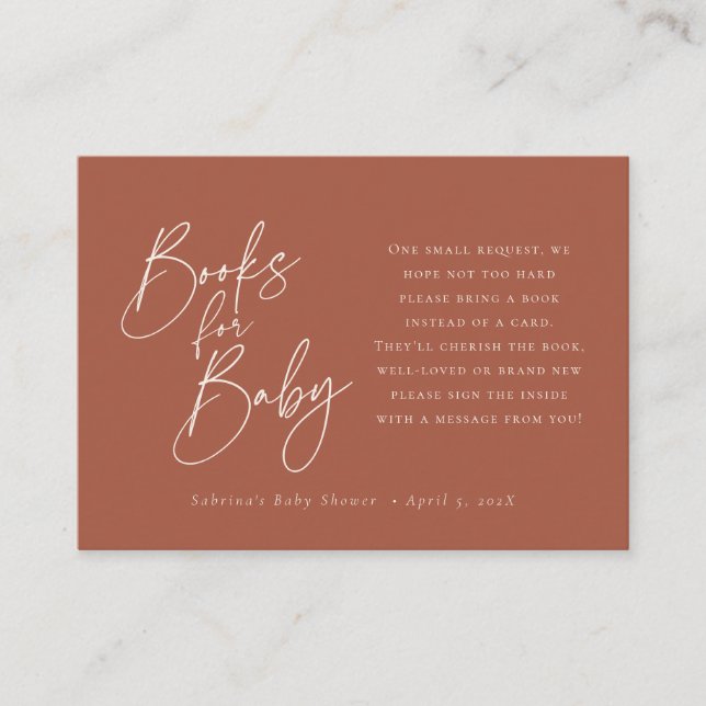 Books for Baby | Elegant Script Terra Cotta Enclos Enclosure Card (Front)