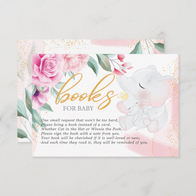 Books for Baby Elephant Elegant girl baby shower Enclosure Card (Front/Back)