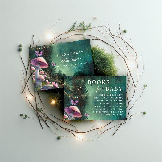 Books For Baby Enchanted Forest Pink Mushrooms Enclosure Card (enchanted forest garden mushroom baby shower books for baby woodland magical green pink)