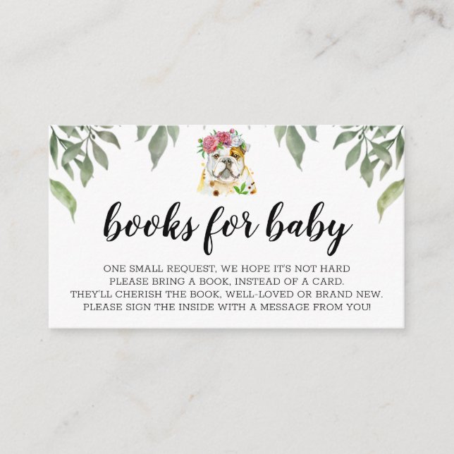 Books for Baby English Bulldog Boho Greenery Enclosure Card (Front)
