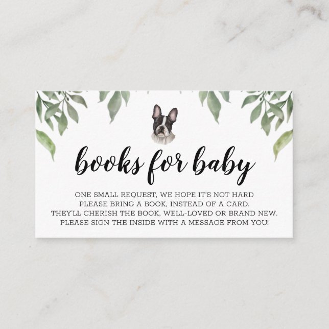 Books for Baby French Bulldog Boho Greenery Enclosure Card (Front)