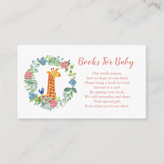 Books For Baby Giraffe Floral Baby Shower Enclosure Card (Front)