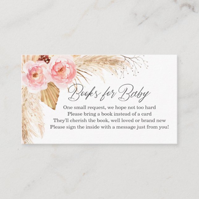 Books for baby girl boho floral pampass grass enclosure card (Front)