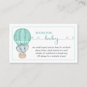 Books for Baby Green Elephant Baby Shower Enclosure Card