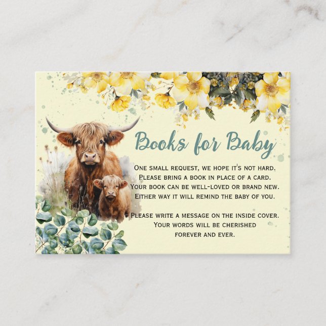 Books for Baby Highland Cow Baby Shower Enclosure Card (Front)