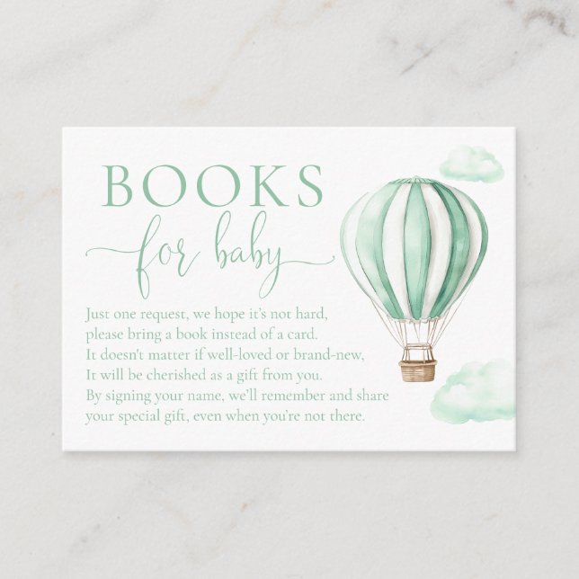 Books For Baby Hot Air Balloon Baby Shower Enclosure Card (Front)