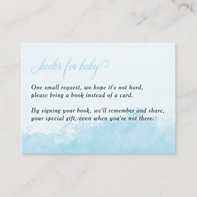 Books for Baby Ink Wash Texture Blue Baby Shower Enclosure Card (Front)