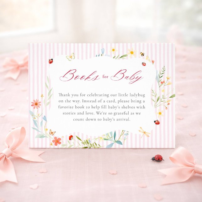 Books for Baby Ladybug Floral Garden Baby Shower Enclosure Card (Creator Uploaded)