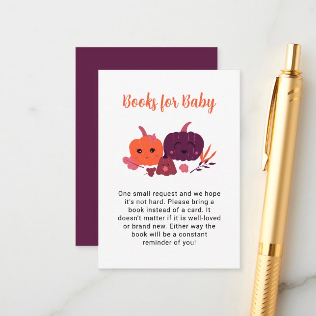 Books for Baby Little Pumpkin Baby Shower  Enclosure Card (Front/Back In Situ)