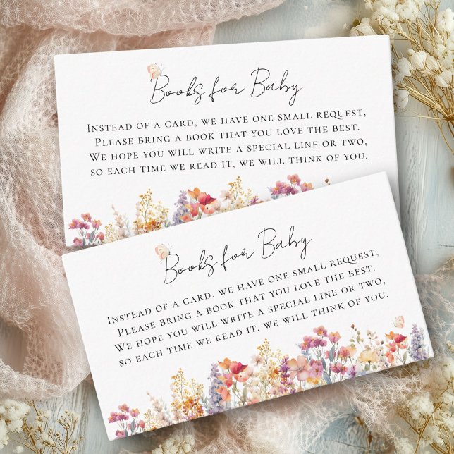 Books for Baby! Modern, Wildflower Baby Shower  Enclosure Card (Books for Baby! Modern, Wildflower Baby Shower White-Pastel Enclosure Card. For Baby Girl & Boy.)