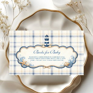 Books for Baby Nautical Lighthouse Navy Blue Plaid Enclosure Card