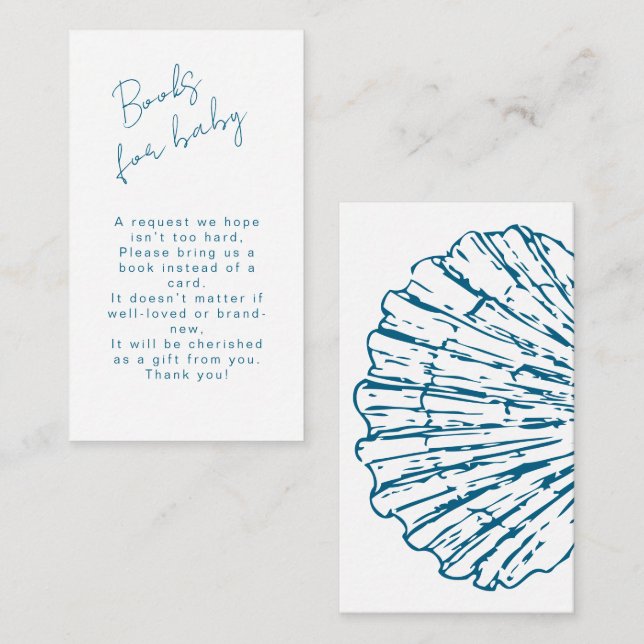 Books For Baby Ocean Blue Scallop Baby Boy Shower Enclosure Card (Front/Back)