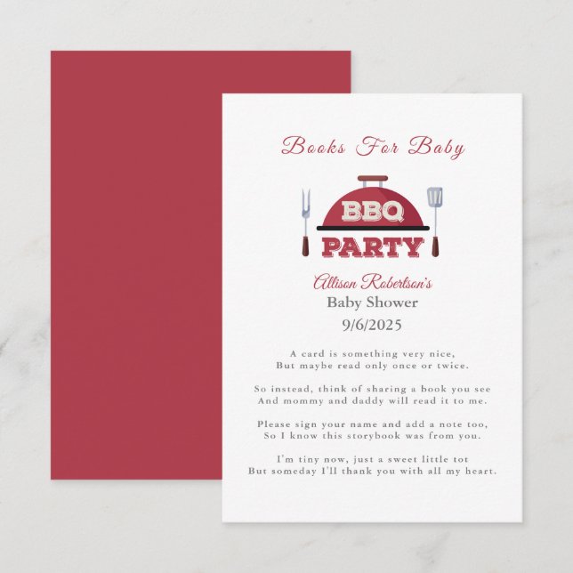 Books For Baby Outdoor BBQ Baby Shower Enclosure Card (Front/Back)