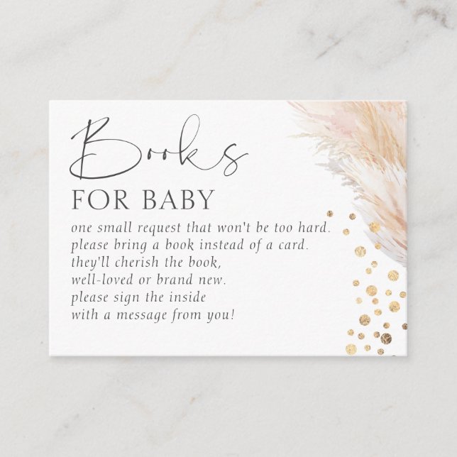 Books For Baby Pampas Grass Gold Baby Shower Enclosure Card (Front)