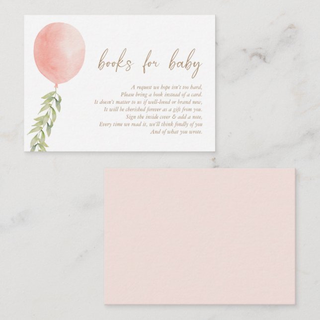 Books for Baby Pink Balloon Eucalyptus Foliage Enclosure Card (Front/Back)