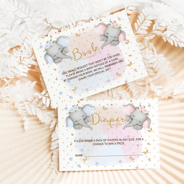 Books for Baby Pink Blue Floral Elephant Enclosure Card (Creator Uploaded)