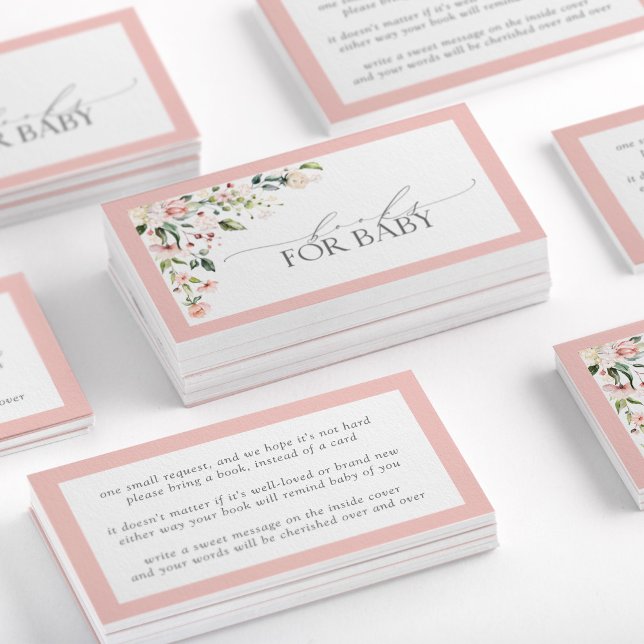 Books for Baby Pink Floral Baby Shower Enclosure Business Card (Creator Uploaded)