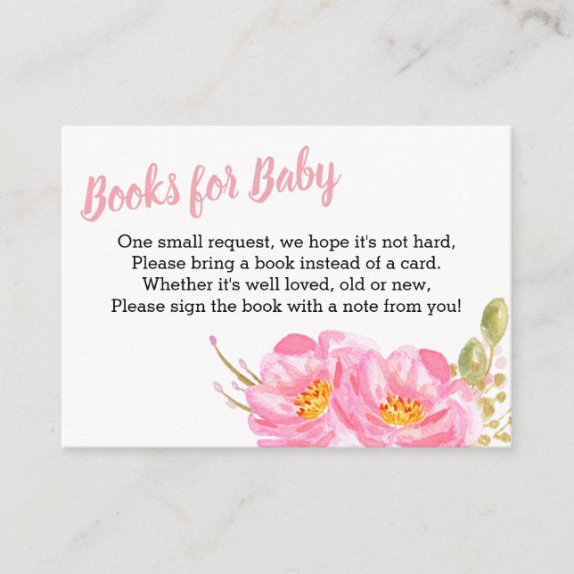 Books for Baby Pink Floral Baby Shower Enclosure Card (Front)