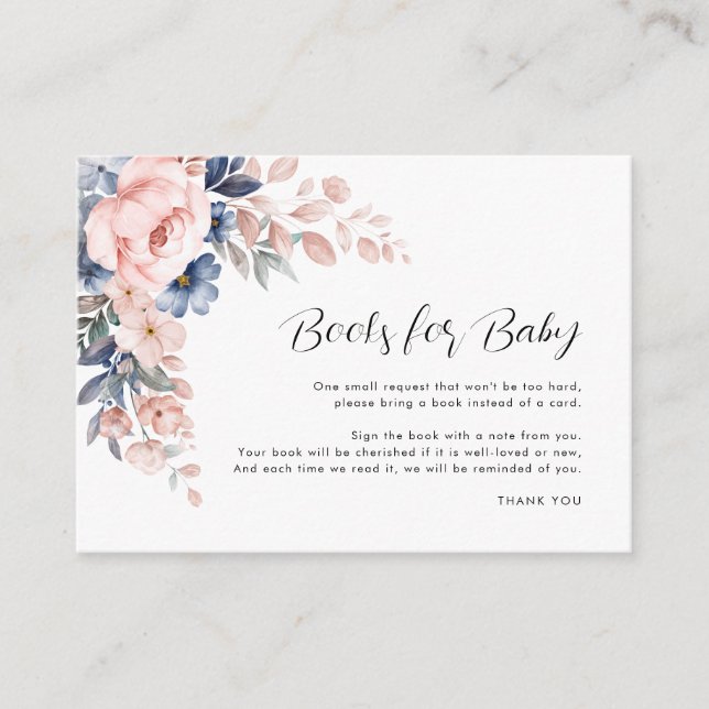 Books for Baby Pink Floral Script Baby Shower Enclosure Card (Front)
