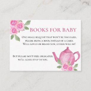 Books for Baby Pink Floral Teapot Baby Shower Enclosure Card
