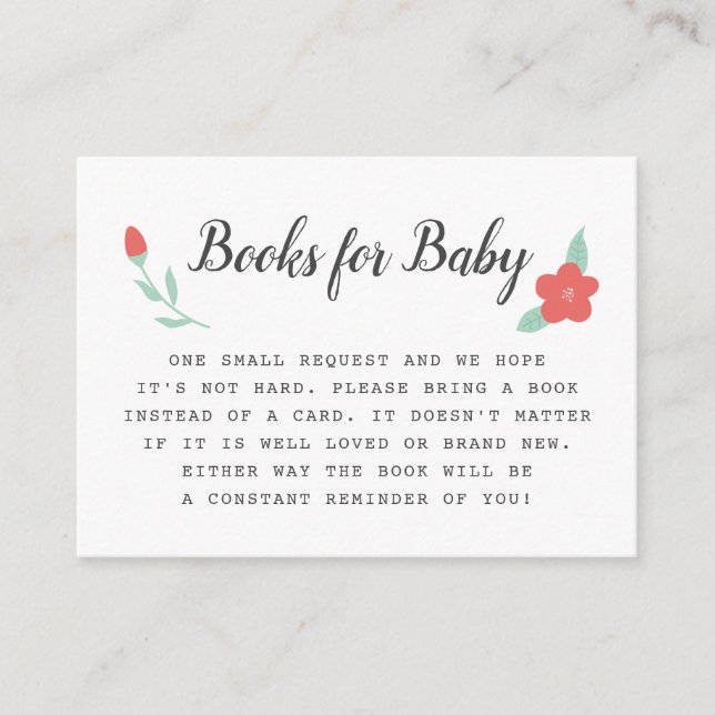 Books for Baby | Pink Flower Baby Shower Enclosure Card (Front)