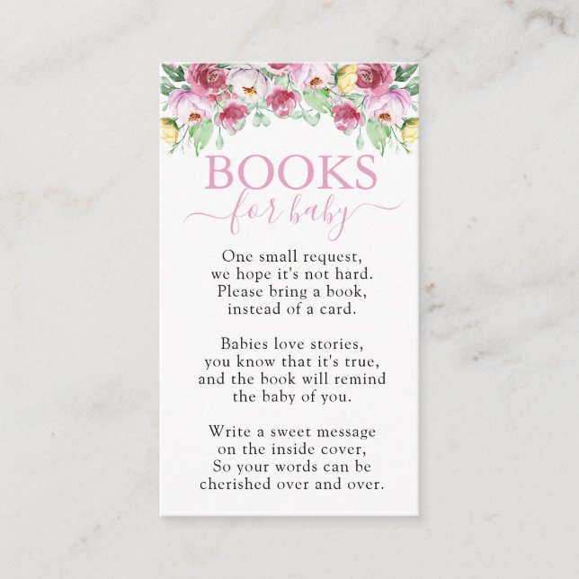 Books for Baby Pink Girl Baby Shower Enclosure Card (Front)