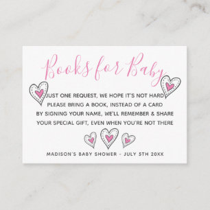 Books for Baby Pink Love Hearts Baby Shower Enclosure Card