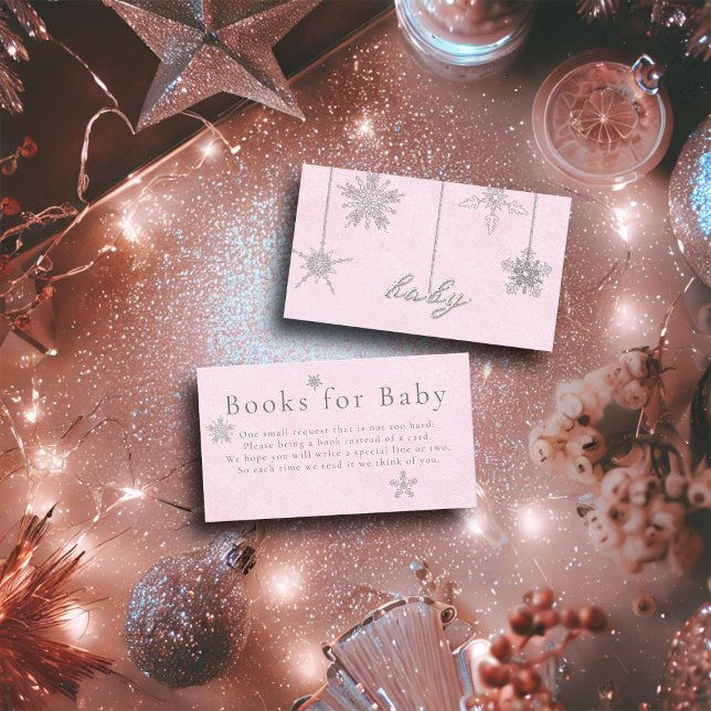 Books for Baby Pink Rhinestone Girl Baby Shower Enclosure Card (books for baby enclosure card pink christmas winter girl shower invitation rhinestones glitter snow)
