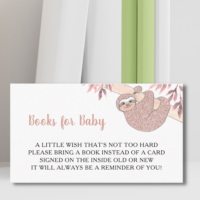 Books For Baby Pink Sloth Baby Shower Enclosure Card (Creator Uploaded)