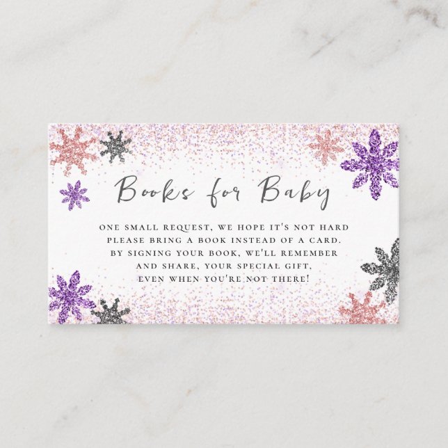 Books for Baby Pink Snowflake Baby Shower Glitter Enclosure Card (Front)