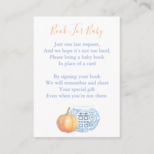 Books For Baby Preppy White And Blue Baby Shower Enclosure Card (Front)