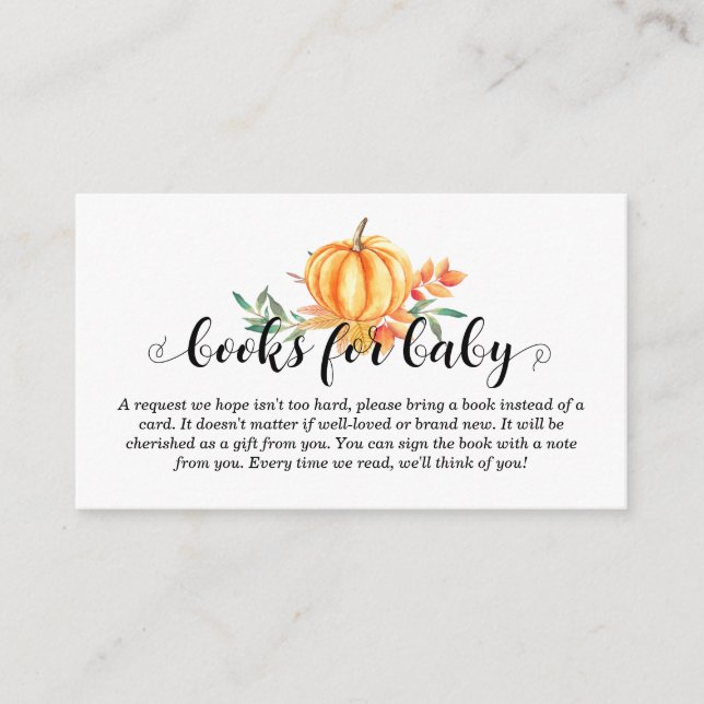 Books for Baby Pumpkin Baby Shower Enclosure Card (Front)