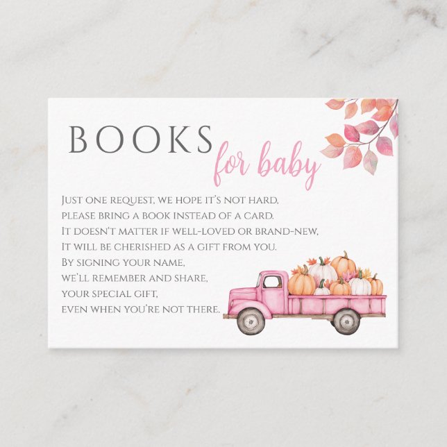 Books For Baby Pumpkin Pink Girl Baby Shower Enclosure Card (Front)