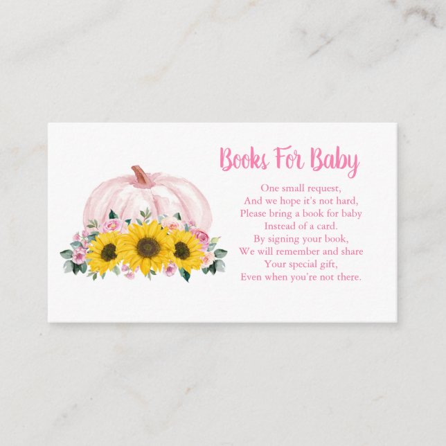 Books For Baby Pumpkin Sunflower Pink Baby Shower Enclosure Card (Front)