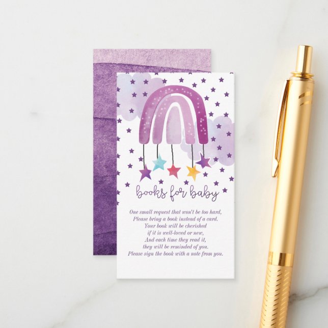 Books for Baby Purple Rainbow Baby Shower Enclosure Card (Front/Back In Situ)