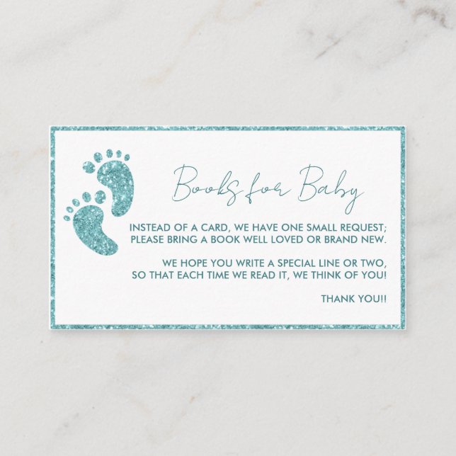 Books for Baby Request Card | Teal Glitter feet (Front)