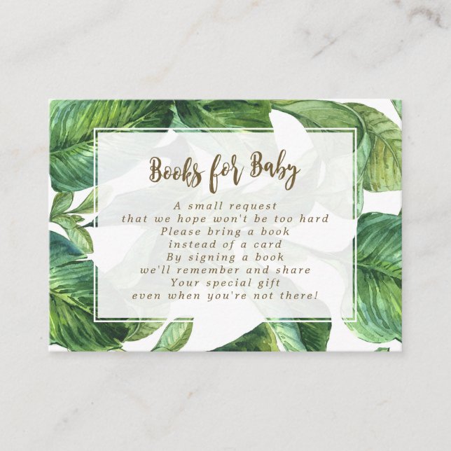 books for baby request cards tropical leaves (Front)