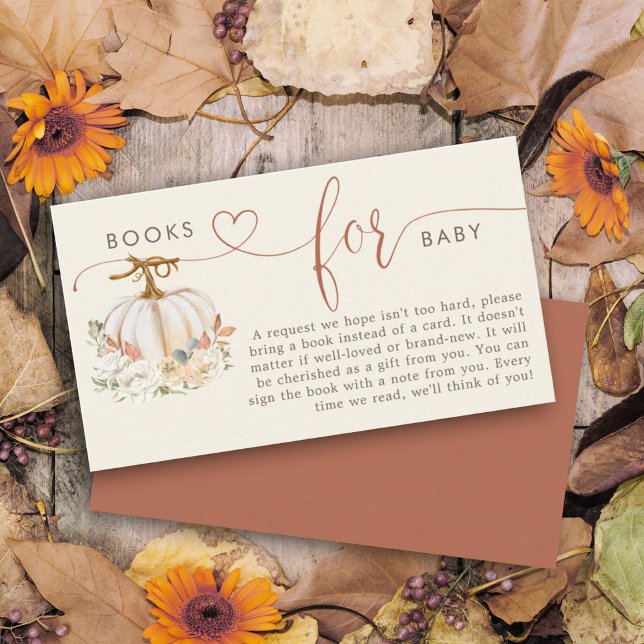Books for Baby Rustic Pumpkin Floral Shower Enclosure Card (Featuring a charming design that includes pumpkins on this books for baby enclosure card for shower.)