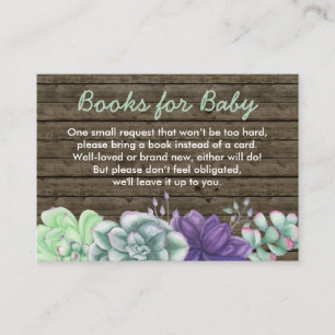 Books for Baby Rustic Succulents Baby Shower Enclosure Card