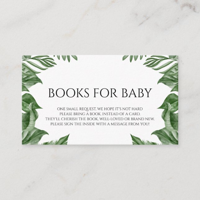 Books for Baby Safari Animals Tropical Baby Shower Enclosure Card (Front)