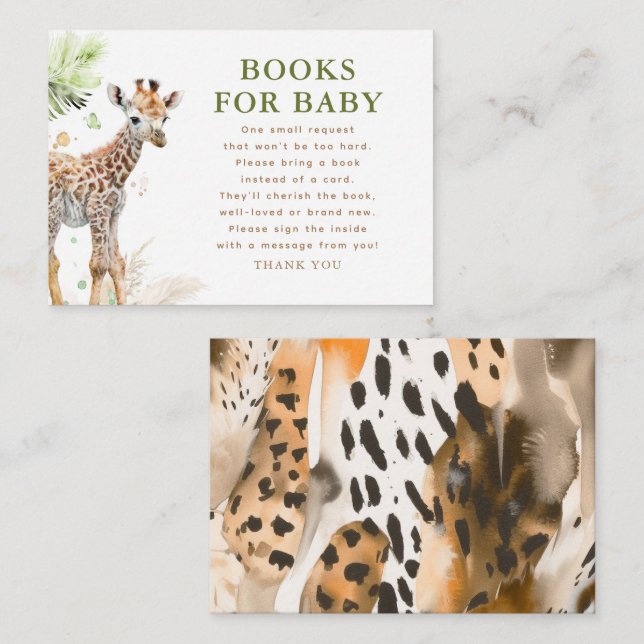 Books for Baby Safari Wildlife Baby Shower Enclosure Card (Front/Back)