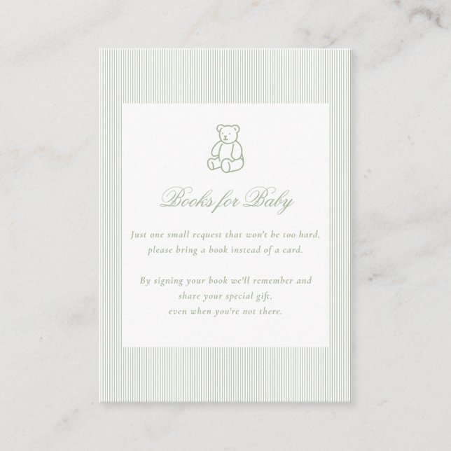 Books for Baby Sage Green Baby Shower Gifts Enclosure Card (Front)
