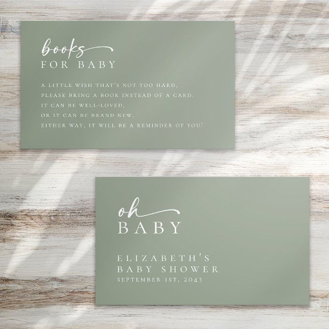Books for Baby Sage Green Minimalist Baby Shower Enclosure Card (Creator Uploaded)