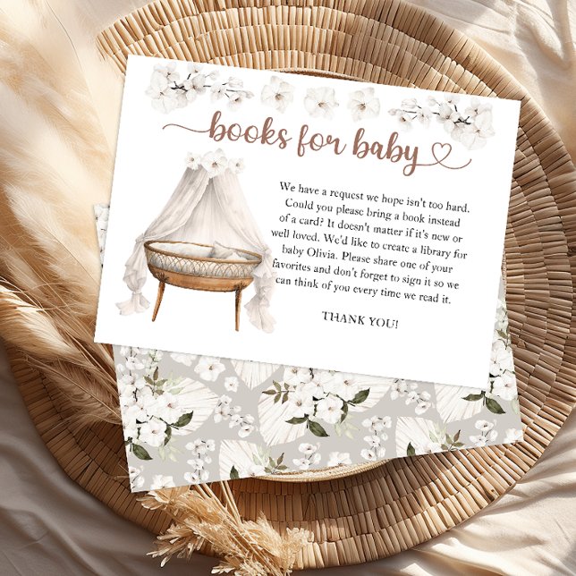 Books for Baby Shower Card Neutral Boho Floral (Book for baby request card)